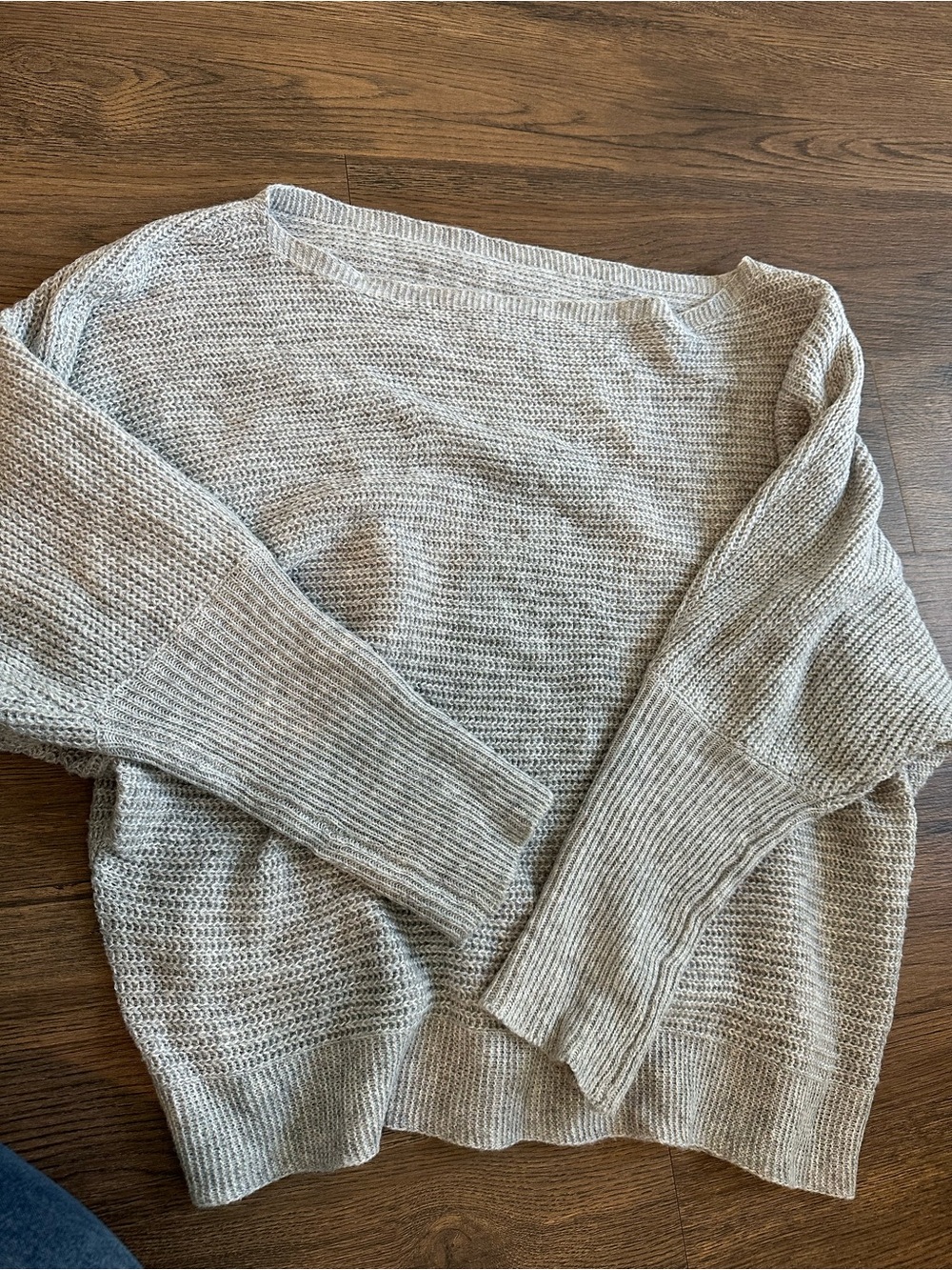 Light Gray Open-Knit Women's Sweater - Casual Crewneck